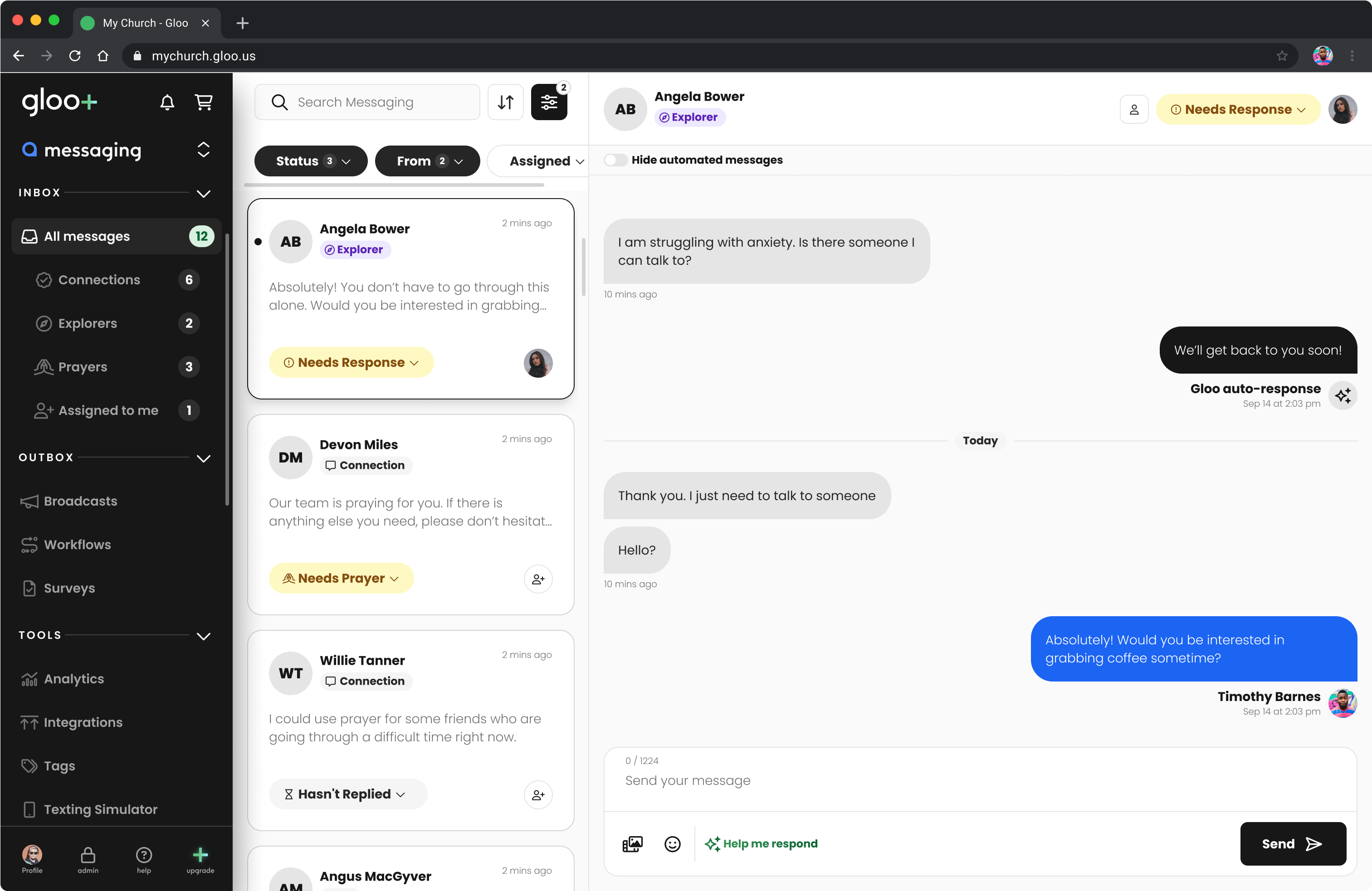 screenshot of Gloo Messaging